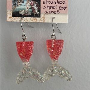Mermaid Tail Earrings - Pink and Silver
